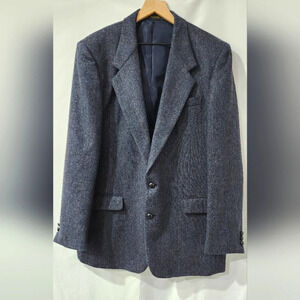 Members Only Wool Sport Coat Mens Size 44L Gray Herringbone Blazer Jacket‎
